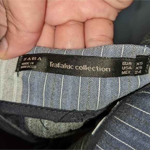 Zara Trafaluc Grey & Blue Plaid Asymmetrical Side Tie Dark Academia Skirt XS - Picture 4 of 13